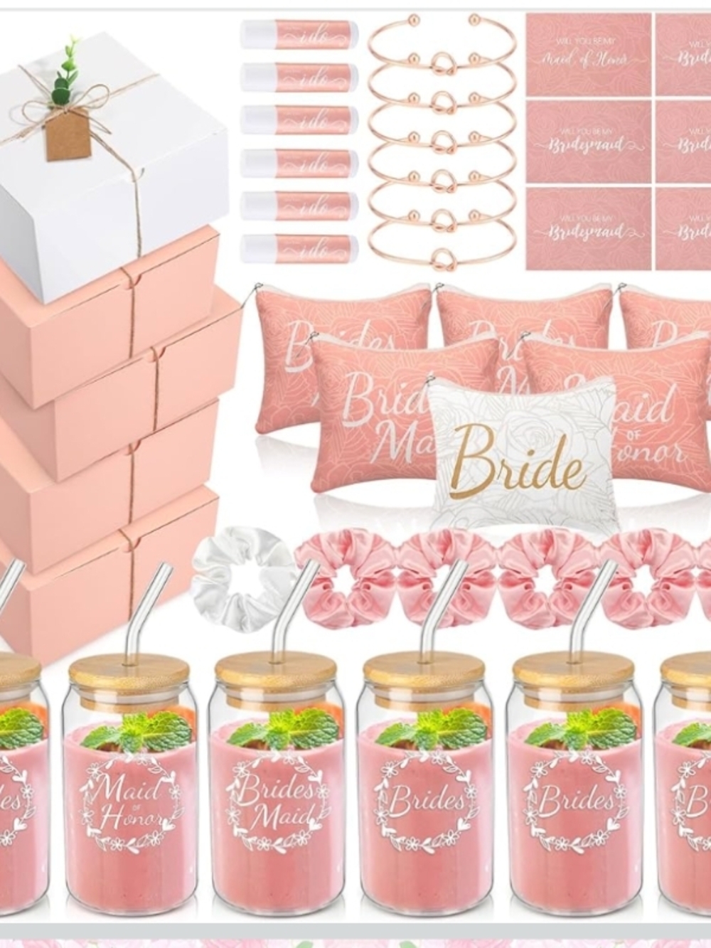 Rose Gold Pink Bridal Party Favor Set by